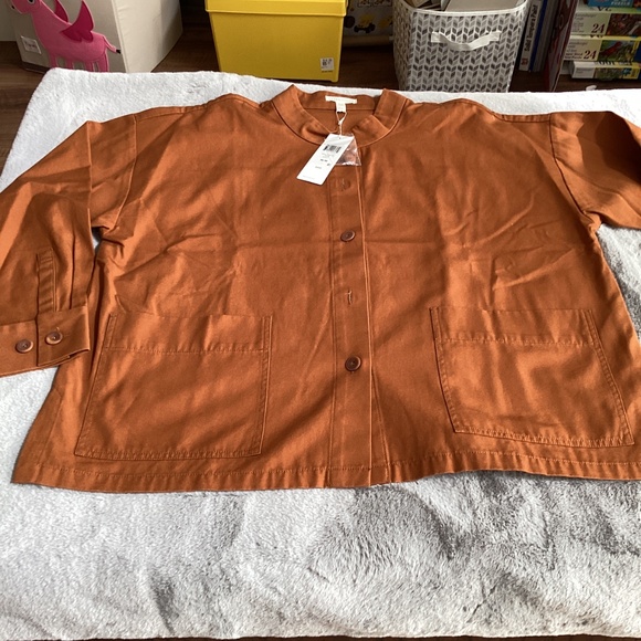 NWT Eileen Fisher oversized Medium ochre crop barn coat - Picture 3 of 8